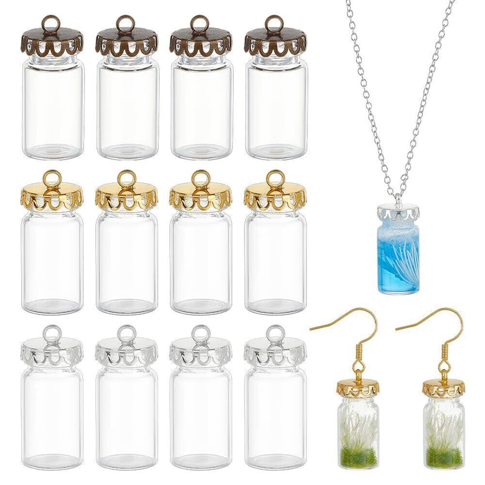 4979 12Pcs Clear Tube Glass Pendant with Finding, 1x0.43 Inch Hollow Glass